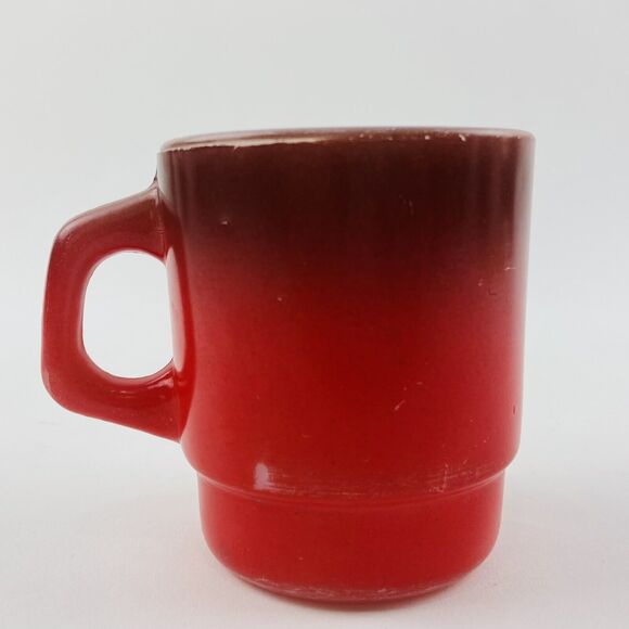 Vintage Mid Century Anchor Hocking Fire King Red Ombre Ceramic Mug 67 Stacking D - Picture 1 of 10